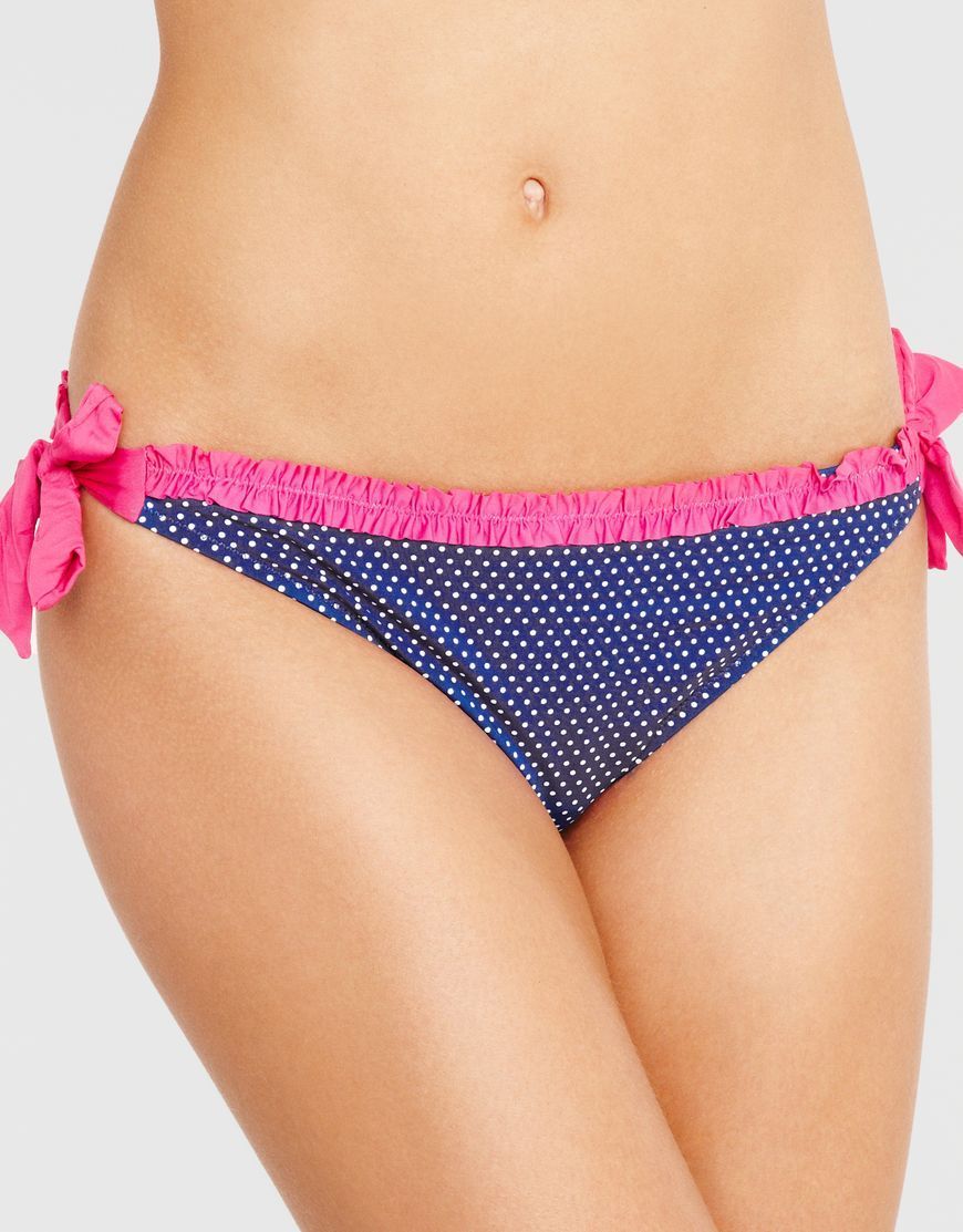 Marie Meili Marina Dot Tie Side Bikini Brief Blue White Polka Pink Frill UK 14